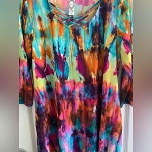 Honeyme Women’s Small Multicolor Tie Dye Dress Cover Up Soft Casual Comfort